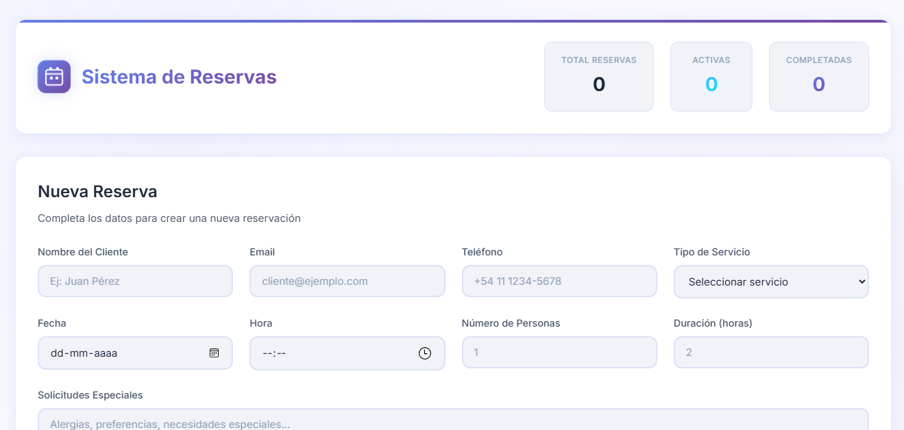Sistema de Reservas - Captura de pantalla